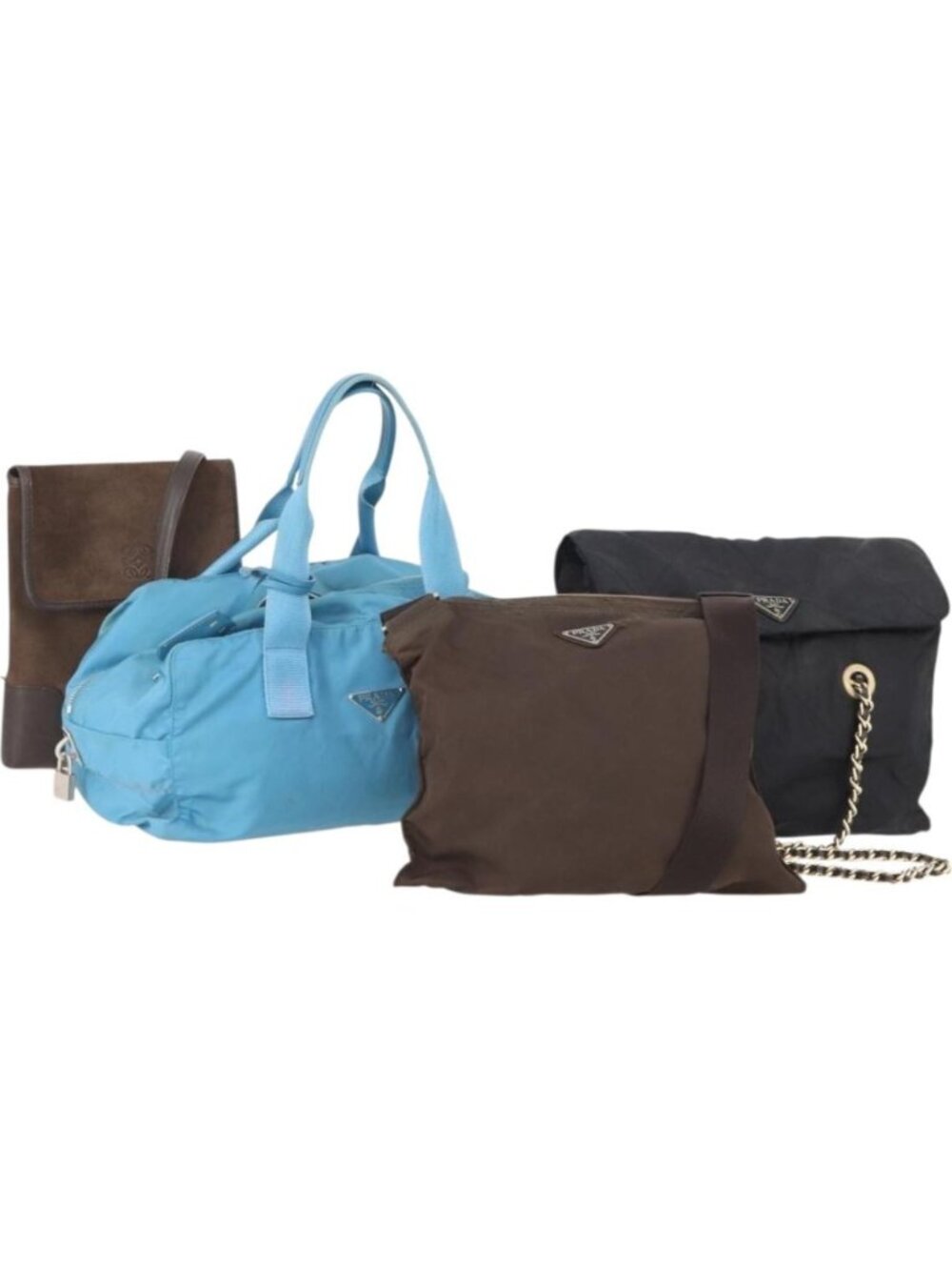 LOEWE PRADA Shoulder Bag Suede Nylon 4 Set Brown Navy blue